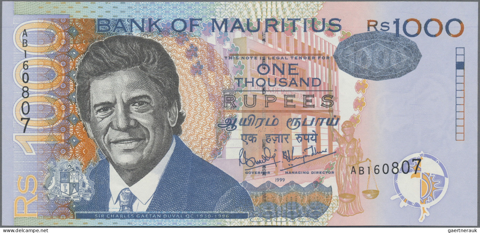 Mauritius: Bank Of Mauritius, Lot With 3 Banknotes, Series ND(1967) And 1999, Wi - Maurice