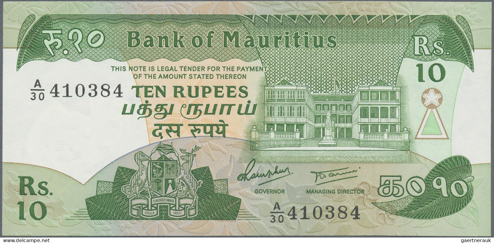 Mauritius: Bank Of Mauritius, Lot With 5 Banknotes, Series 1985/86, With 5 Rupee - Mauritius
