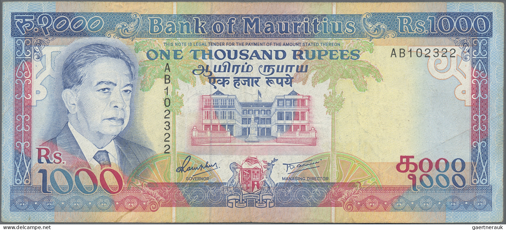 Mauritius: Bank Of Mauritius, 1.000 Rupees ND(1991), P.41, Still Very Nice With - Maurice