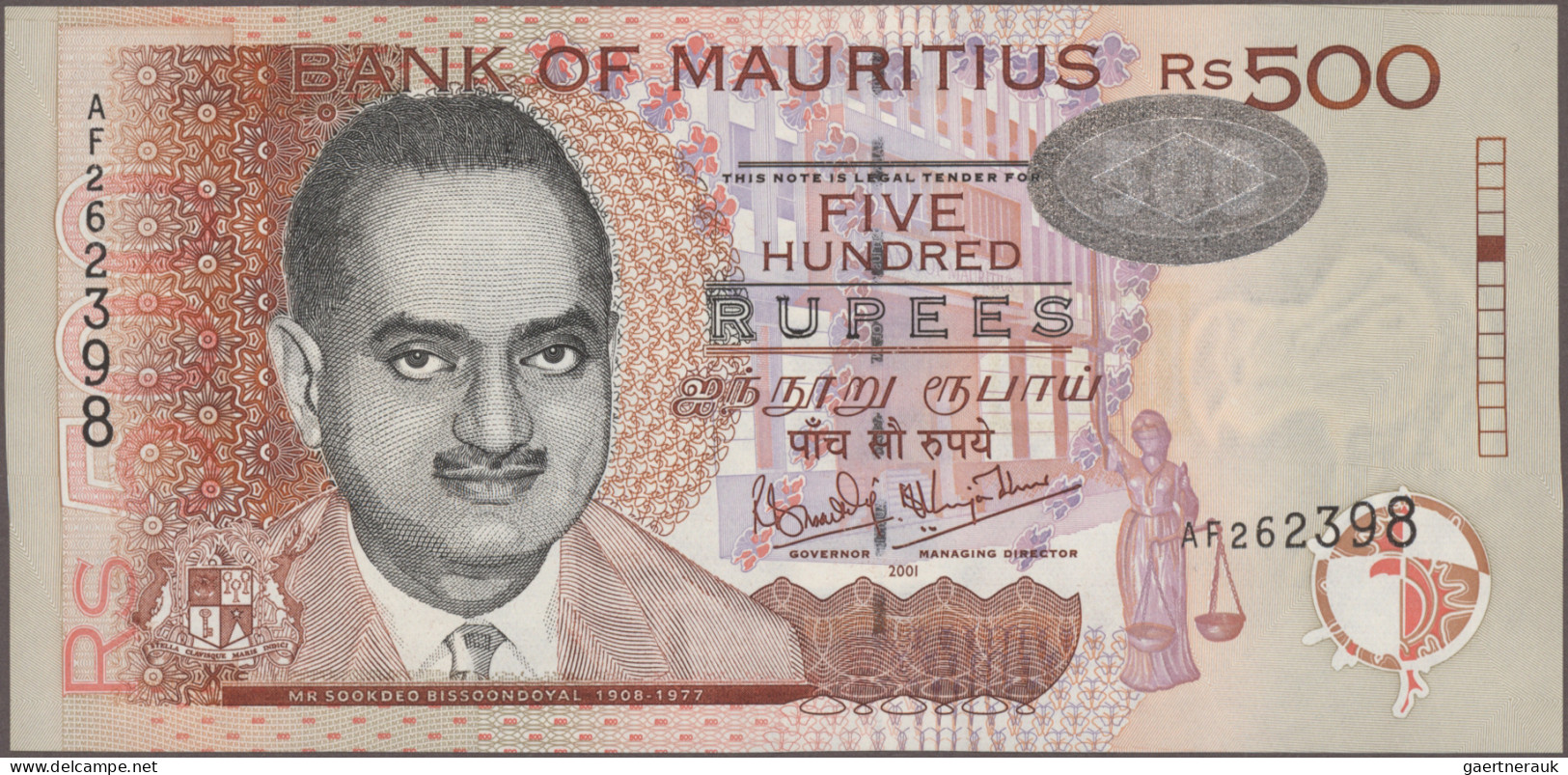 Mauritius: Bank Of Mauritius, Huge Lot With 11 Banknotes, Series 1998-2006, With - Mauricio