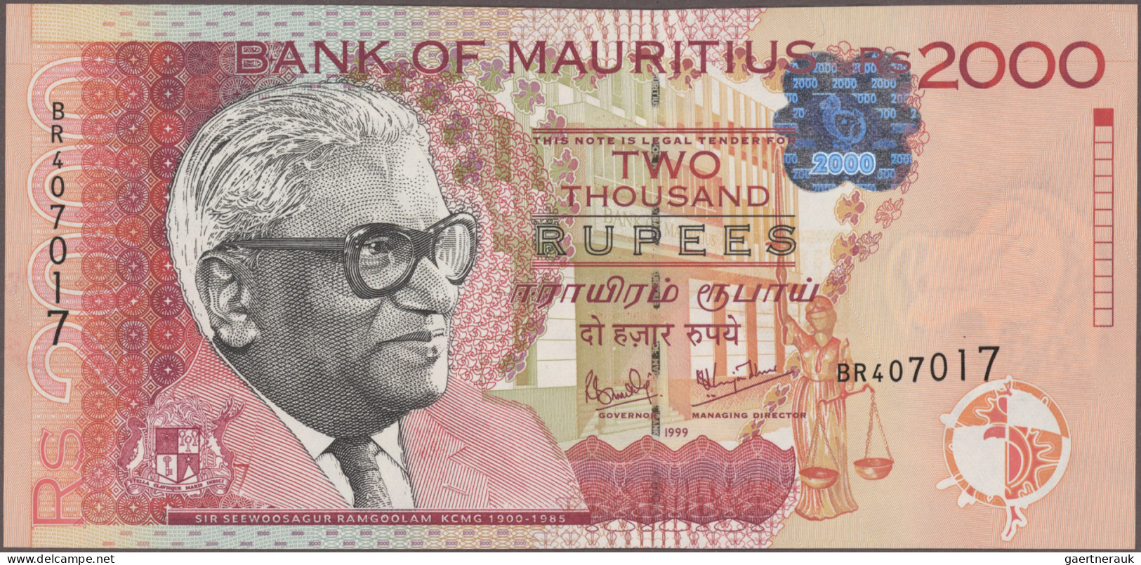 Mauritius: Bank Of Mauritius, Huge Lot With 11 Banknotes, Series 1998-2006, With - Maurice