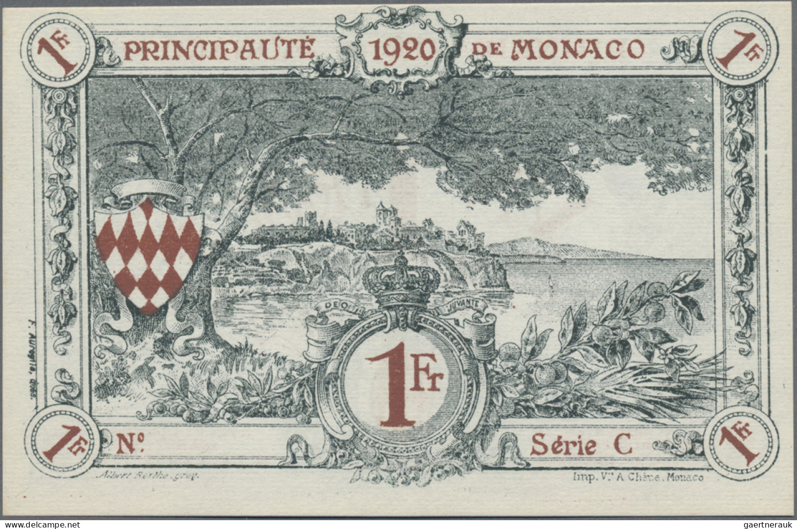 Monaco: Principauté De Monaco, 1 Franc 1920, Remainder Without Serial #, Series - Monaco