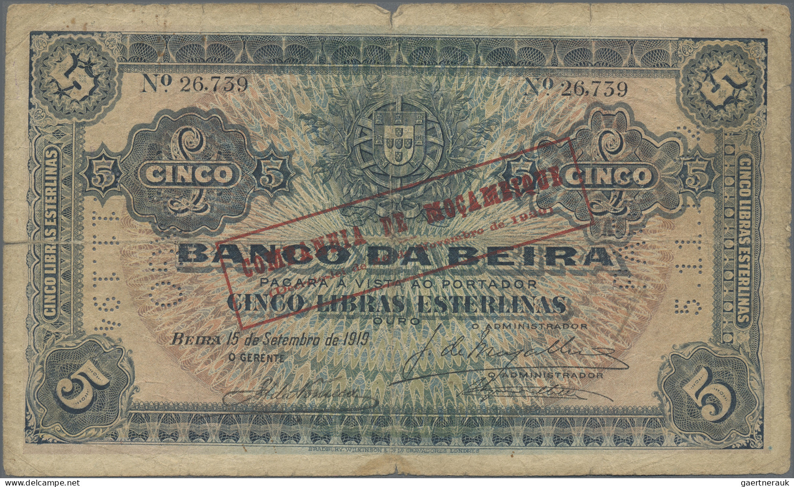 Mozambique: Companhía de Moçambique, lot with 4 banknotes, 1919-1933 series, wit