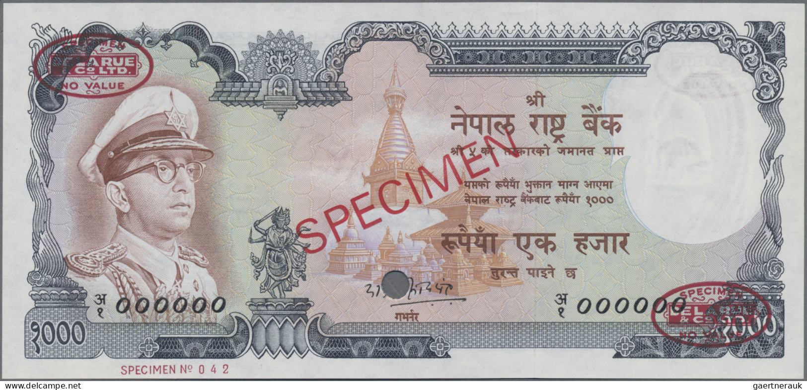Nepal: Nepal Rastra Bank, 1.000 Rupees ND(1972) SPECIMEN, P.21s With Signature: - Nepal