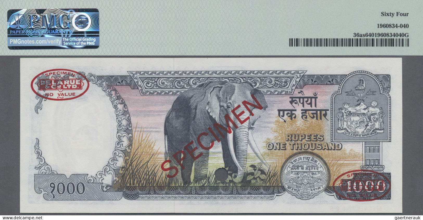 Nepal: Nepal Rastra Bank, 1.000 Rupees ND(1981) SPECIMEN, P.36as With Signature: - Nepal