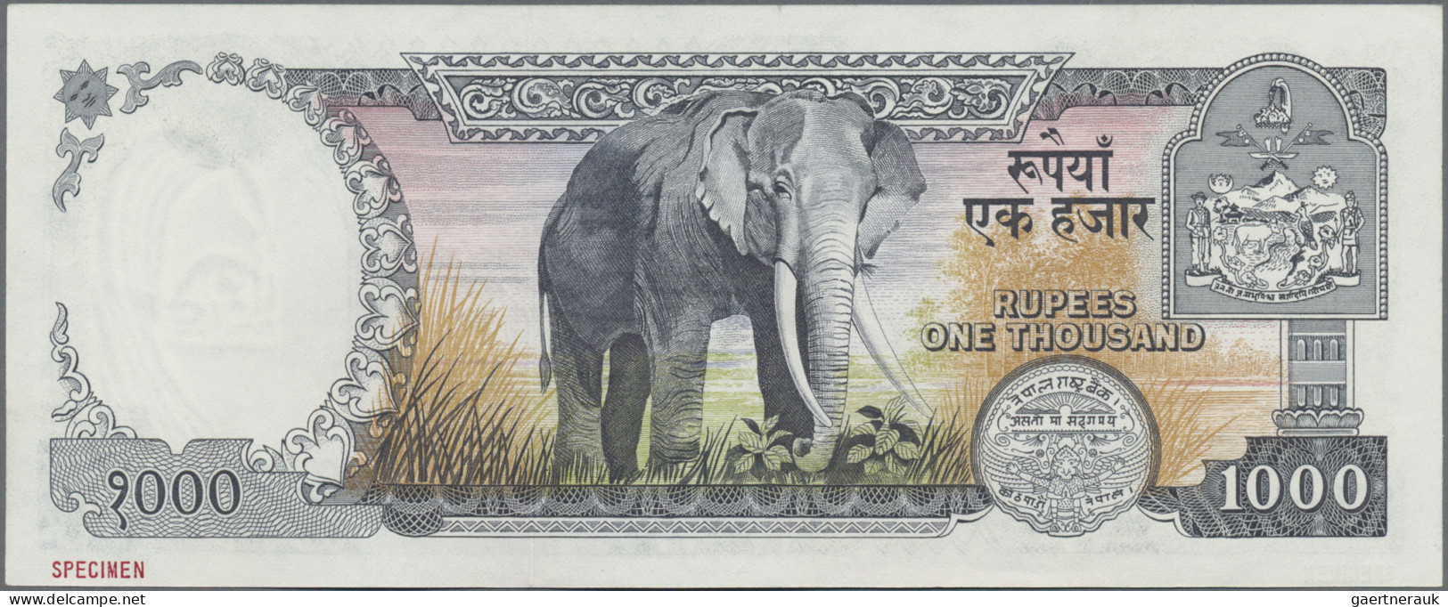 Nepal: Nepal Rastra Bank, 1.000 Rupees ND(1985) SPECIMEN, P.36as With Signature: - Népal