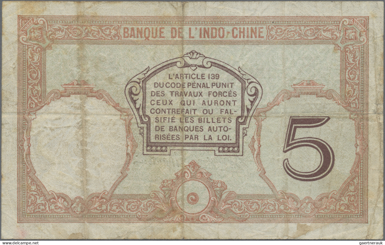 New Caledonia: Banque De L'Indochine – NOUMEA, Lot With 5 Francs ND(1926) (P.36, - Nouvelle-Calédonie 1873-1985