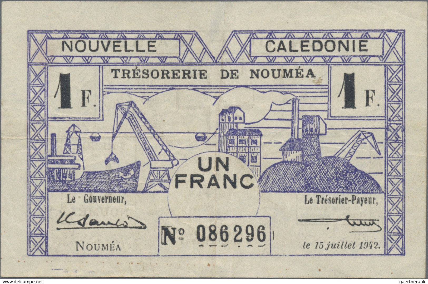 New Caledonia: Trésorerie De Nouméa, Lot With 6 Banknotes WW II Emergency Issues - Nouvelle-Calédonie 1873-1985
