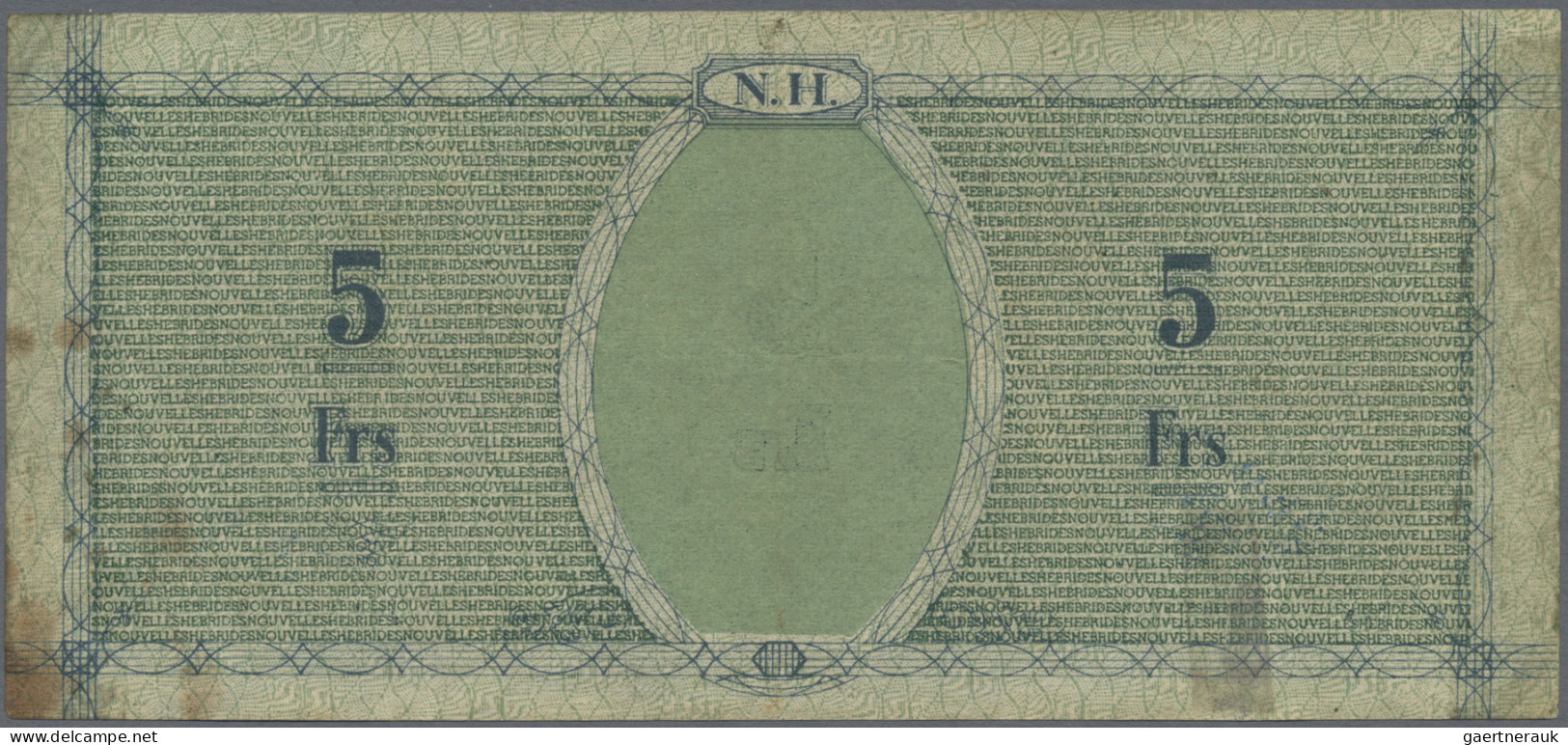 New Hebrides: Services Nationaux Français Des Nouvelles Hébrides, 5 Francs ND(19 - Nieuwe-Hebriden