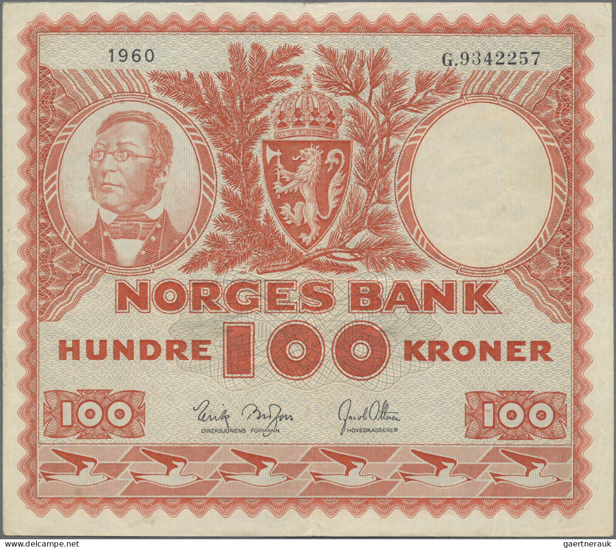 Norway: Norges Bank, 100 Kroner 1960, P.33c, Slightly Toned Paper With A Few Fol - Norwegen