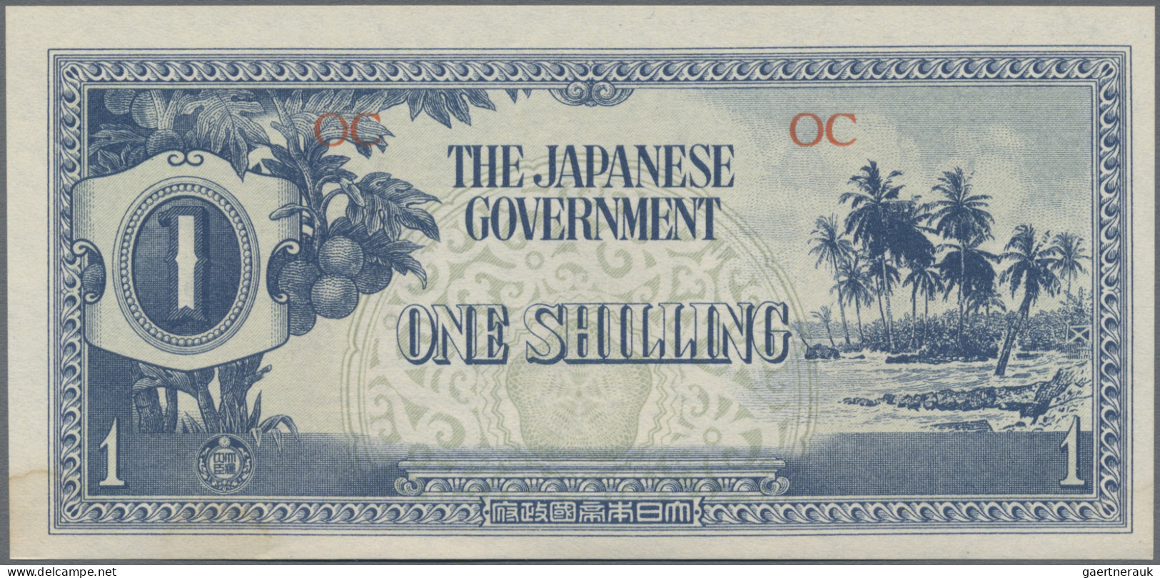 Oceania: Japanese Government – Oceania, 1 Shilling ND(1942) With Block Letter "O - Other - Oceania