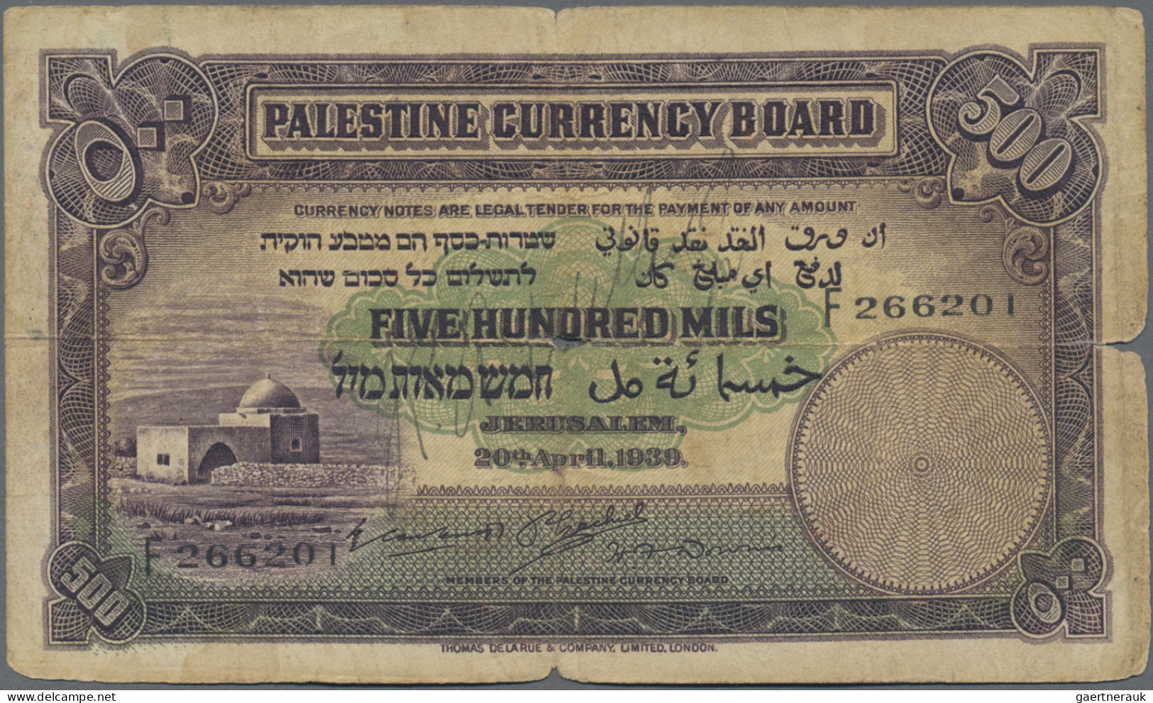 Palestine: Palestine Currency Board, 500 Mils 20th April 1939, P.6c, Toned Paper - Andere - Azië