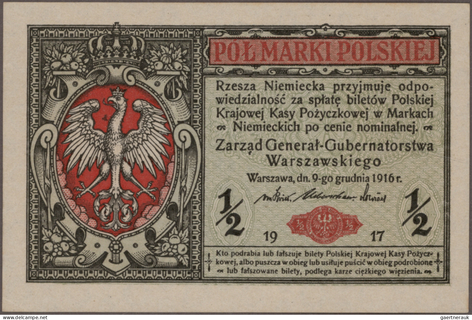 Poland - Bank Notes: Lot With 18 Banknotes, Series 1917-1944, Comprising 2x ½ Ma - Poland