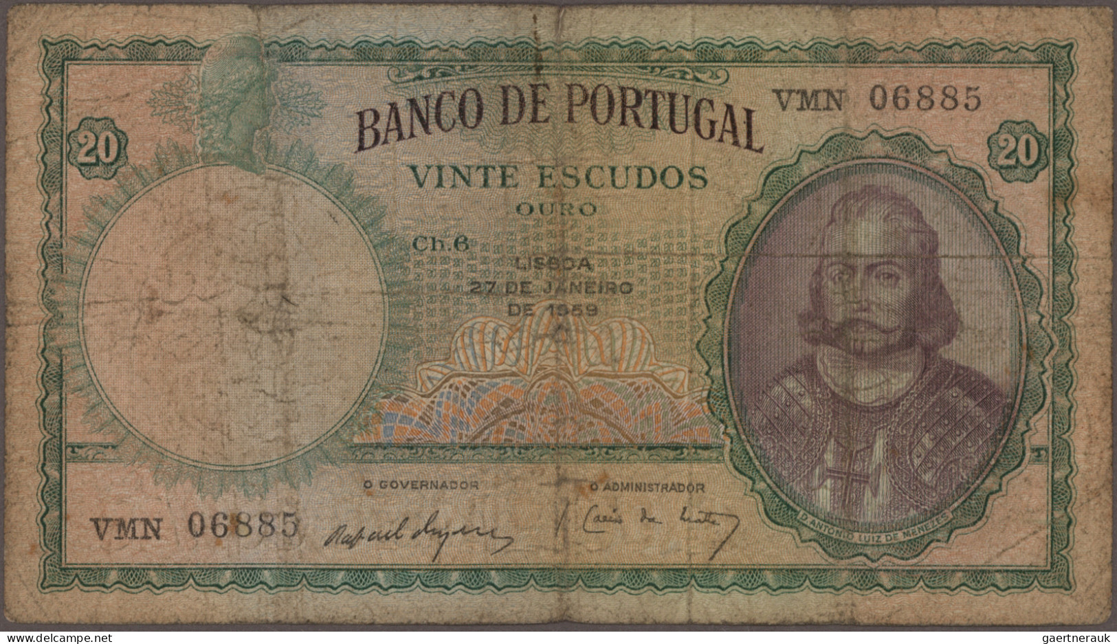 Portugal: Banco de Portugal, lot with 4 banknotes, series 1938-1959, with 50 Esc