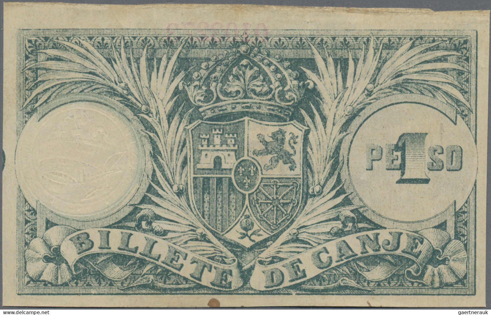 Puerto Rico: Ministerio De Ultramar – BILLETE DE CANJE, 1 Peso 1895 Without Coun - Puerto Rico