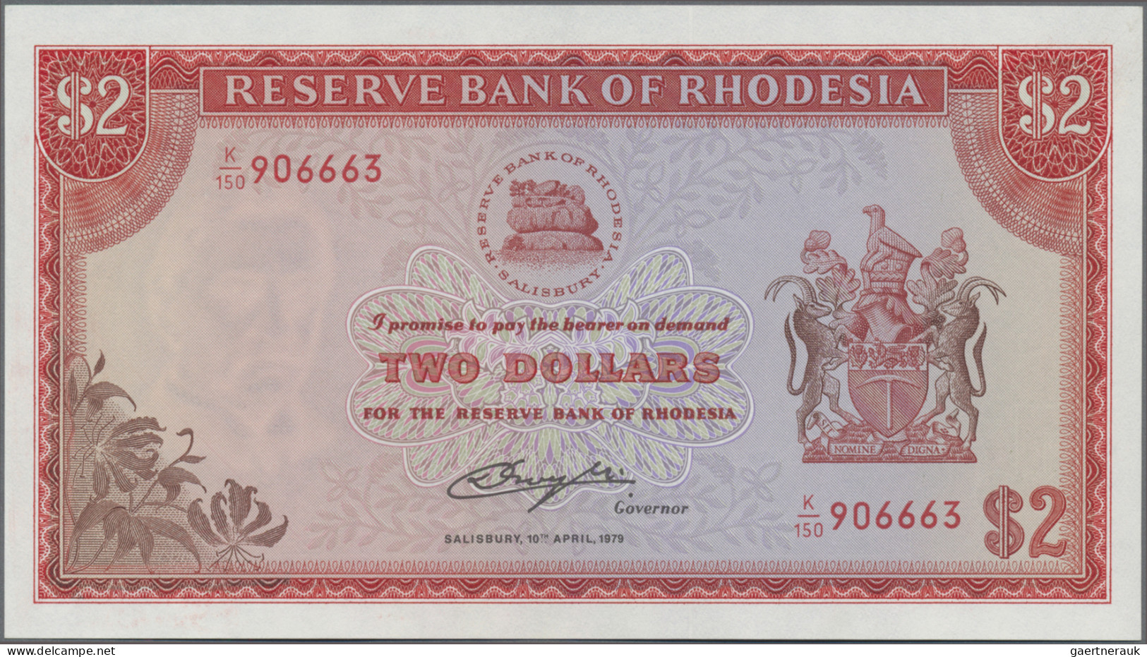 Rhodesia: Reserve Bank Of Rhodesia, 2 Dollars 1979 With Watermark Cecil Rhodes, - Rhodesien