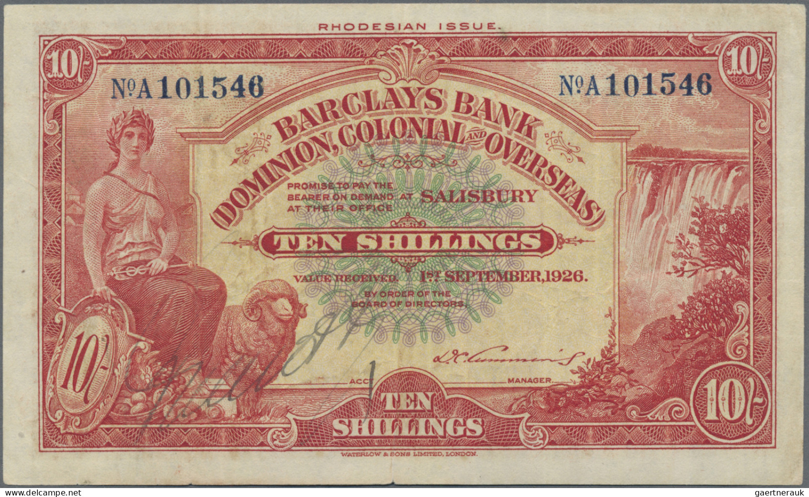 Rhodesia: Barclays Bank (Dominion, Colonial & Overseas) – RHODESIA ISSUE, 10 Shi - Rhodesia