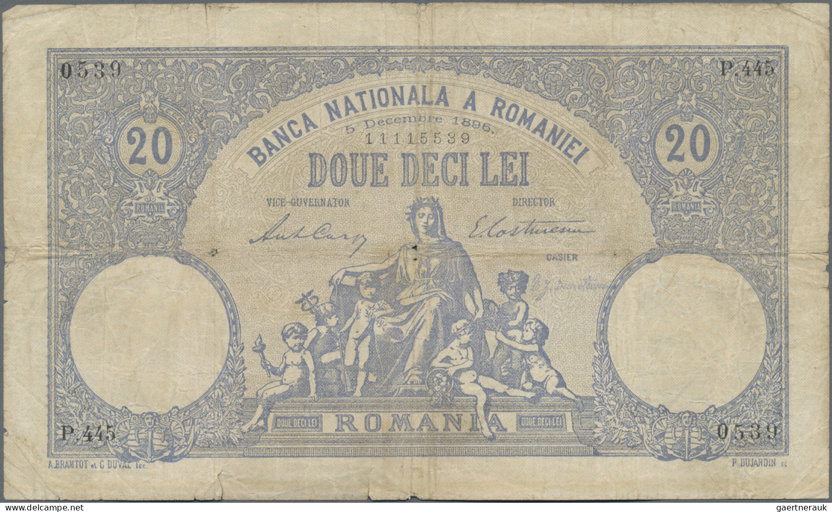 Romania: Banca Naţională A României, 20 Lei 5th December 1896 With Signatures: C - Roemenië