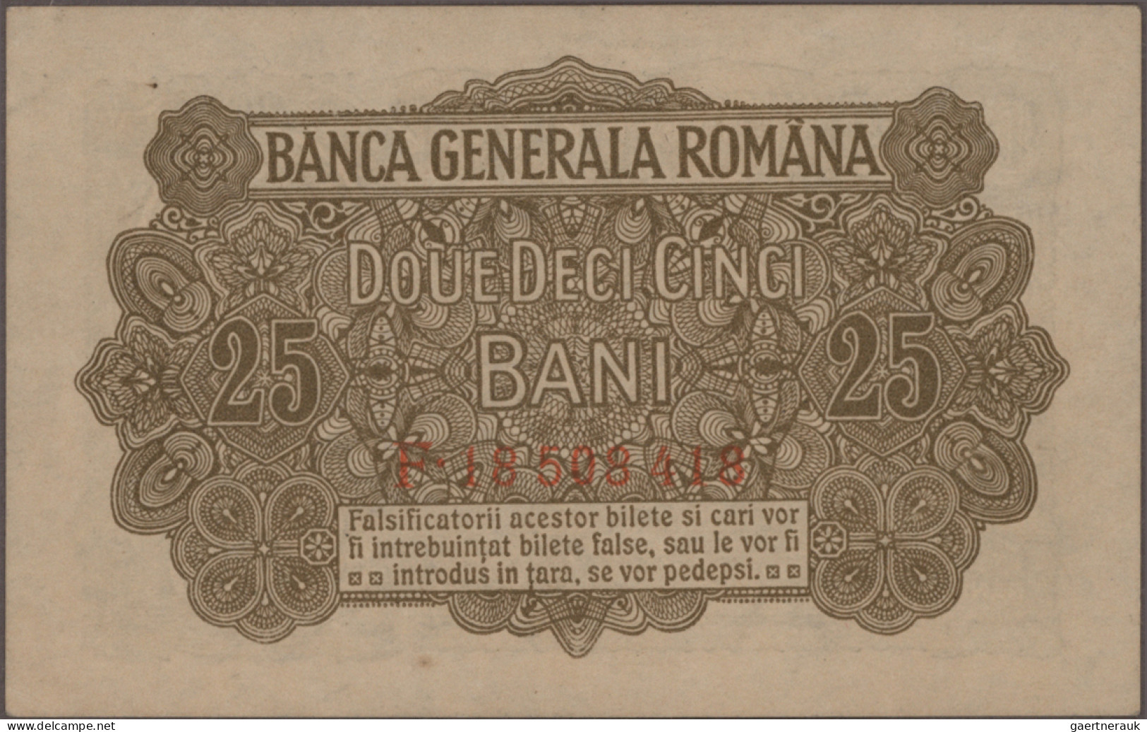 Romania: Banca Generală Română – German Occupation WW I, set with 4 banknotes, s