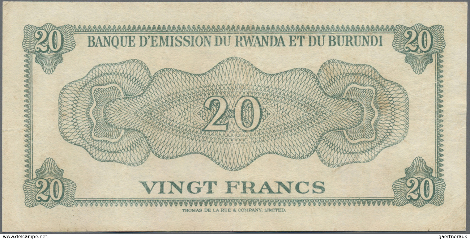 Rwanda: Banque Nationale Du Rwanda, 20 Francs 1960 (1962) With Handstamp "Banque - Ruanda