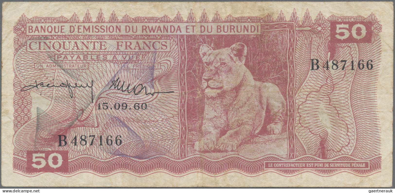 Rwanda-Burundi: Banque D'Émission Du Rwanda Et Du Burundi, Lot With 3 Banknotes, - Ruanda-Urundi