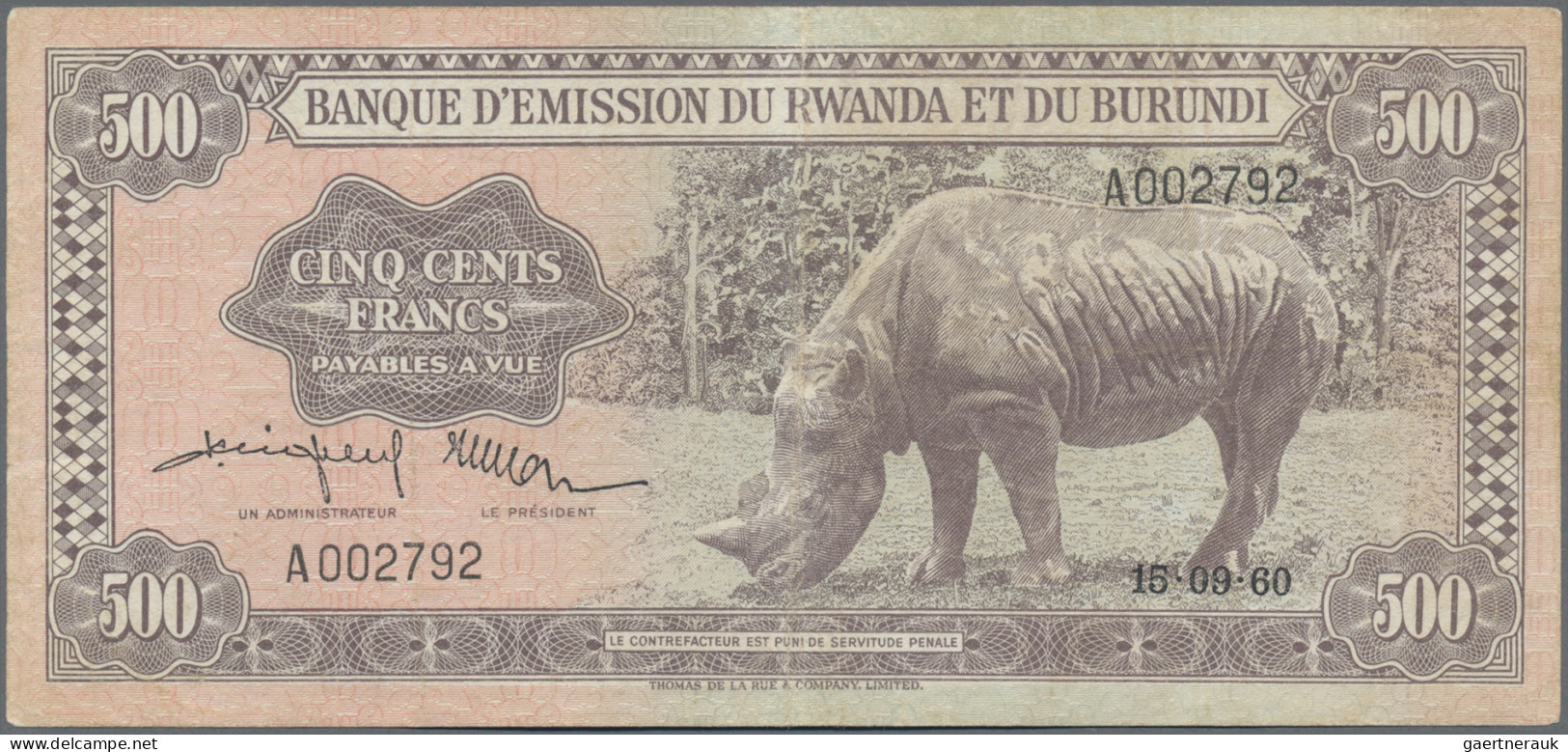 Rwanda-Burundi: Banque D'Émission Du Rwanda Et Du Burundi, 500 Francs 1960, P.6a - Ruanda-Burundi