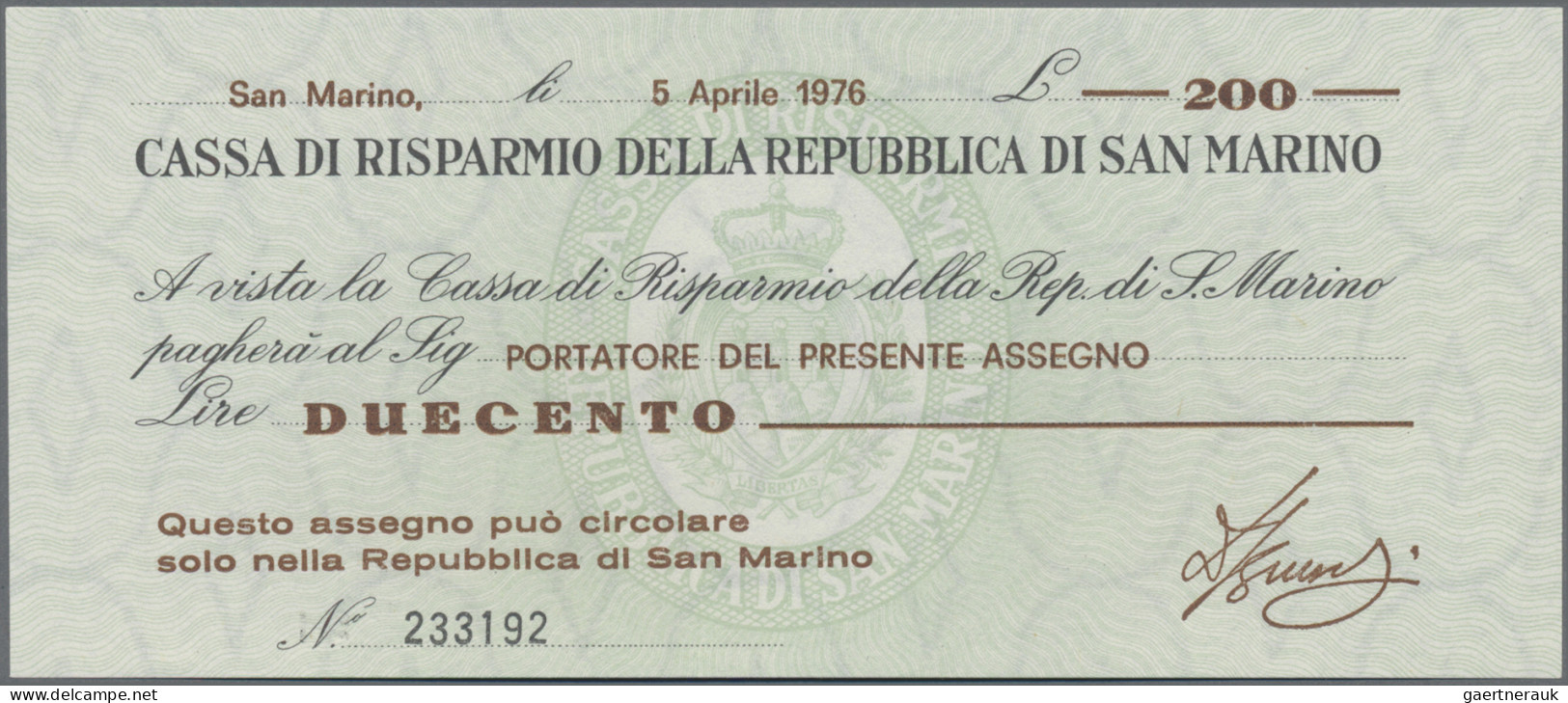 San Marino: Cassa Di Risparmio Della Repubblica Di San Marino, Pair With 150 And - Saint-Marin