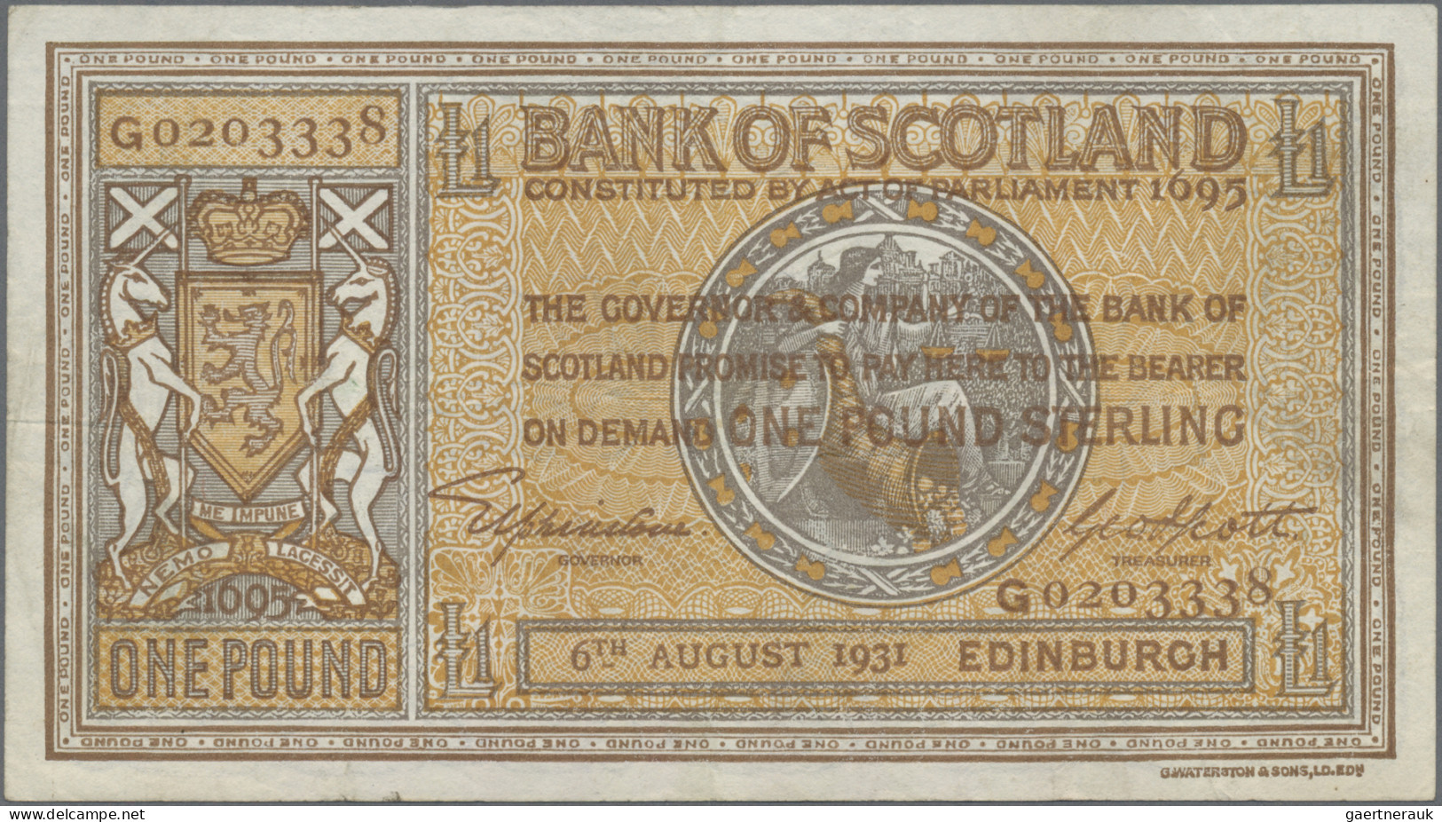 Scotland: Bank Of Scotland, 1 Pound 6th August 1931, P.86, Still Very Nice Condi - Otros & Sin Clasificación