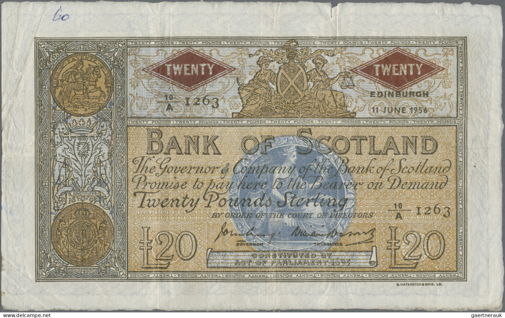 Scotland: Bank Of Scotland, 20 Pounds 11th June 1956, Signatures: Craig & Watson - Sonstige & Ohne Zuordnung