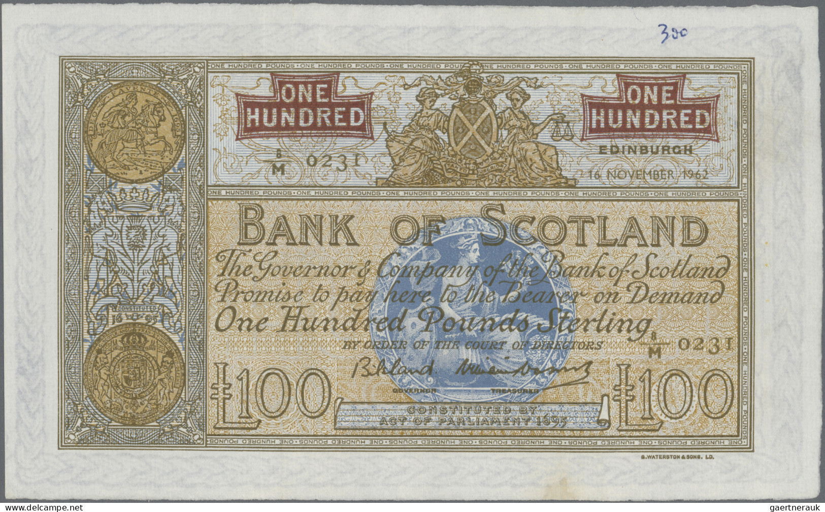 Scotland: Bank Of Scotland, 100 Pounds 16th November 1962, Signatures: Bilsland - Other & Unclassified