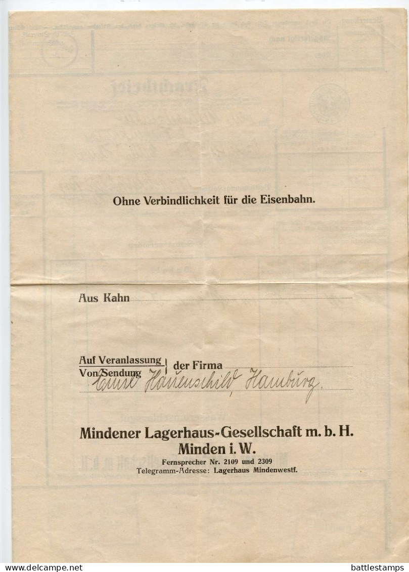 Germany 1928 Deutsche Reichsbahn-Gesellschaft Frachtbrief (Waybill); Minden To Bruchmühlen - Covers & Documents