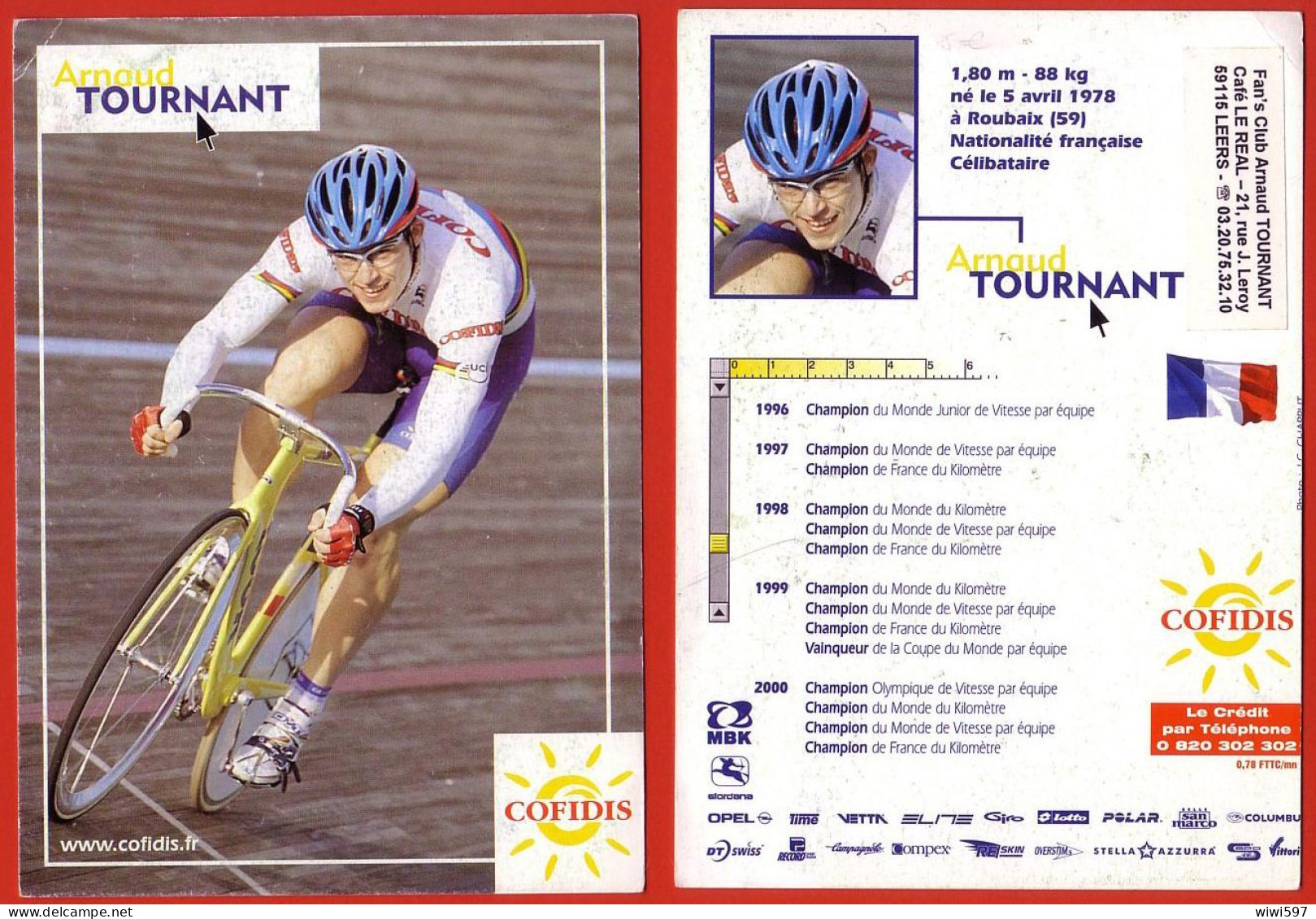 CARTE   - CHAMPION CYCLISTE ARNAUD TOURNANT - PALMARES 1996/2000 - Wielrennen
