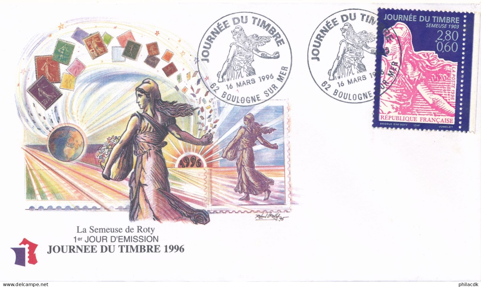 FRANCE - ENVELOPPE PREMIER JOUR JOURNEE DU TIMBRE OBLITEREE BOULOGNE SUR MER DU 16 MARS 1996 - 1990-1999