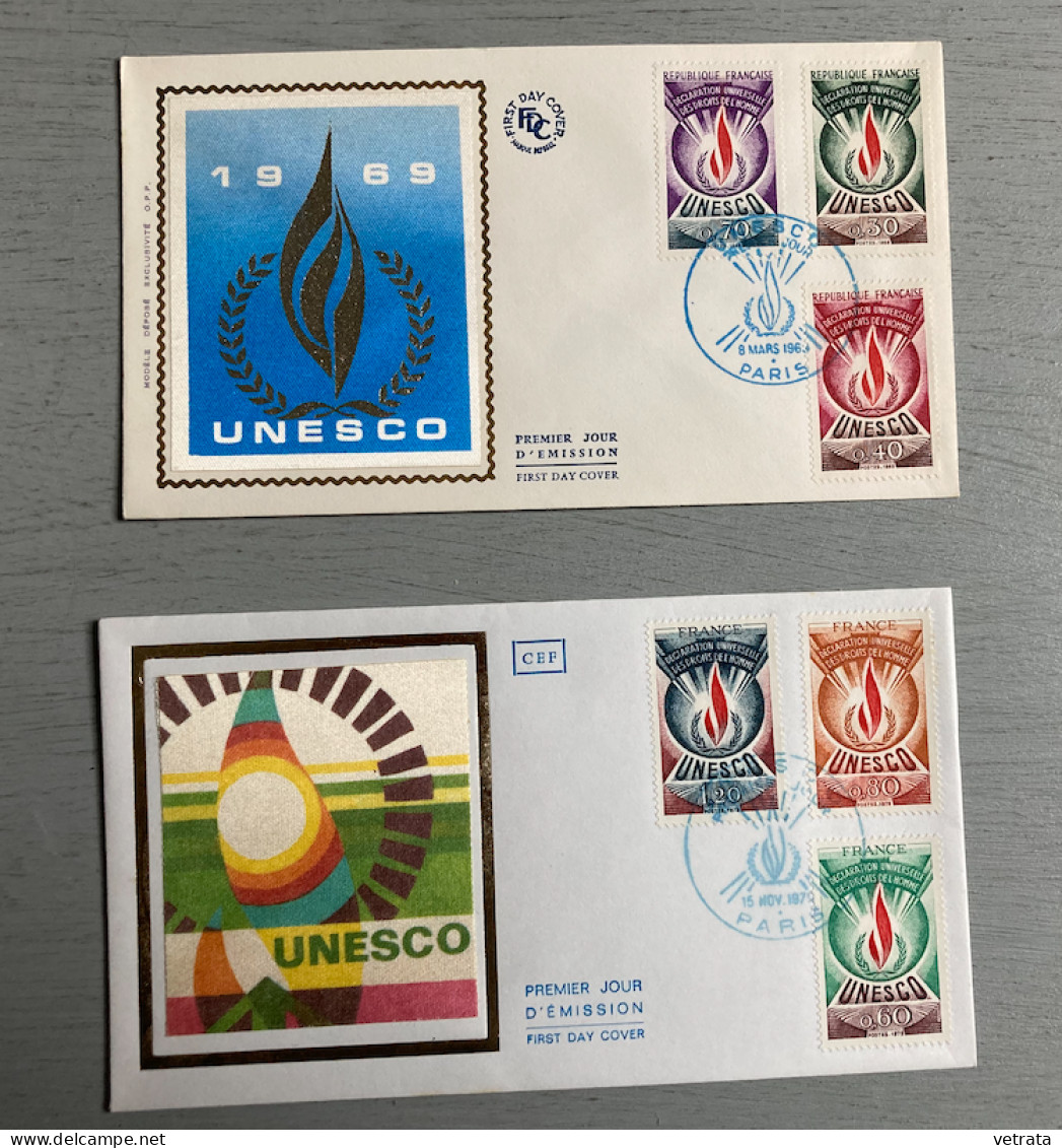 UNESCO : 2 Enveloppes Premier Jour (1969/75) & 2 Timbres (non Oblitérés-1946) - Otros & Sin Clasificación