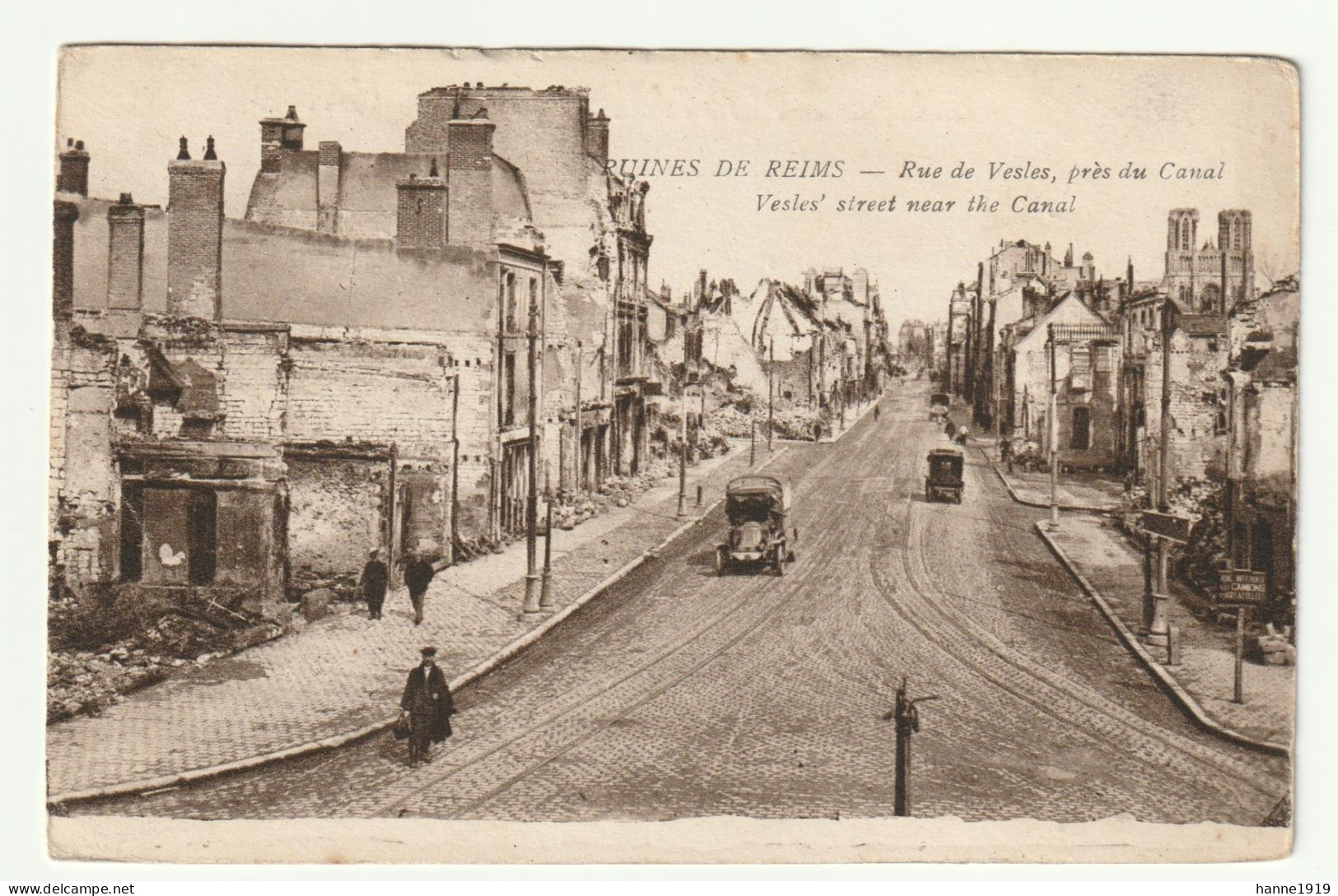 Reims Tramway Rue De Vesles Près Du Canal Ruines 1914 Weltkrieg Marne France Htje - Reims