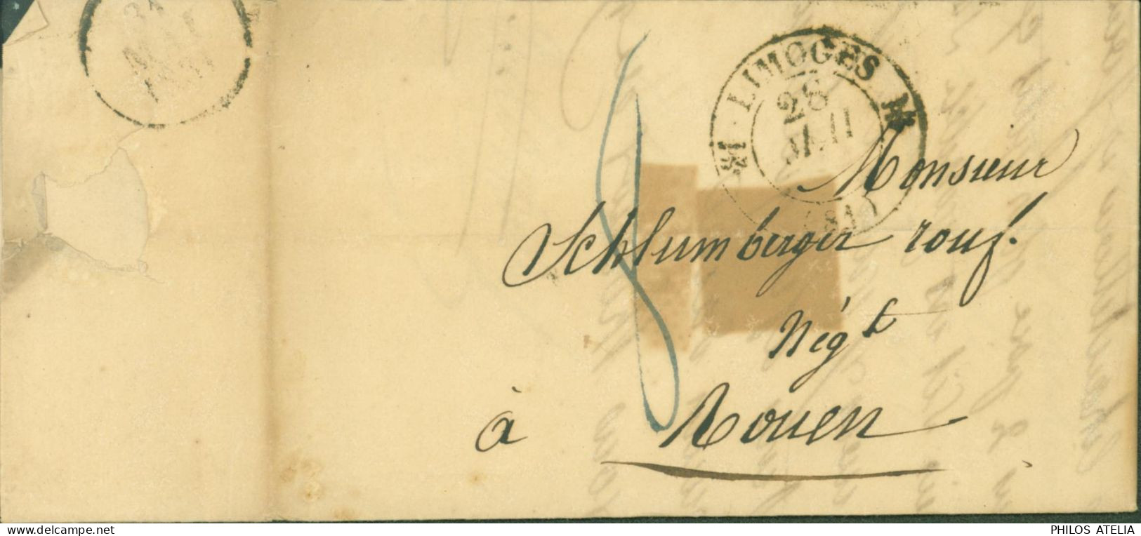 Lettre Avec échantillon De Tissus Haute Vienne CAD T12 Limoges Dateur 31 Mai 1831 Pour Rouen Taxe Manuscrite 8 - 1801-1848: Précurseurs XIX