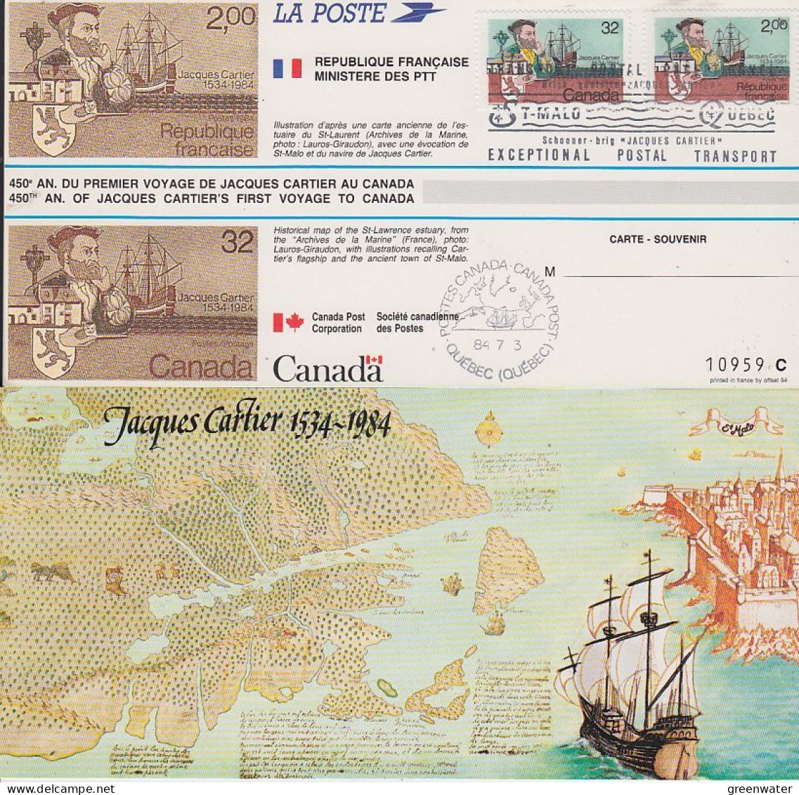 Canada & France Jacques Cartier 2v Souvenir Card (GS185) - Explorateurs & Célébrités Polaires