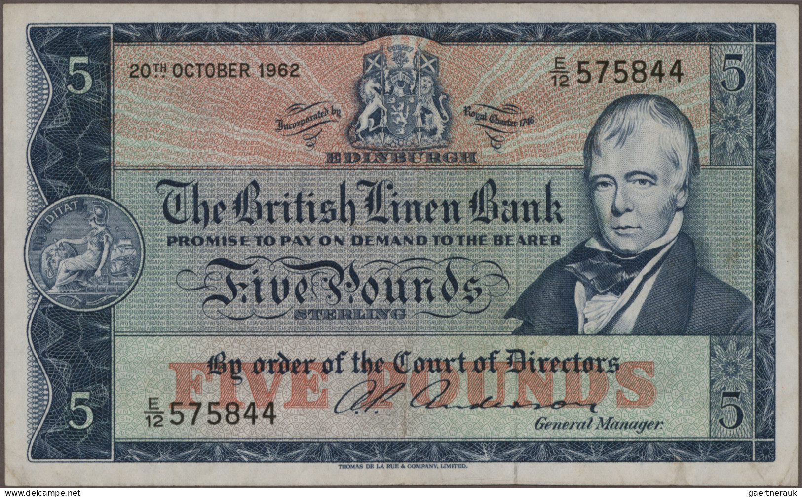 Scotland: The British Linen Bank, Lot With 6 Banknotes, Series 1929-1962, With 1 - Sonstige & Ohne Zuordnung