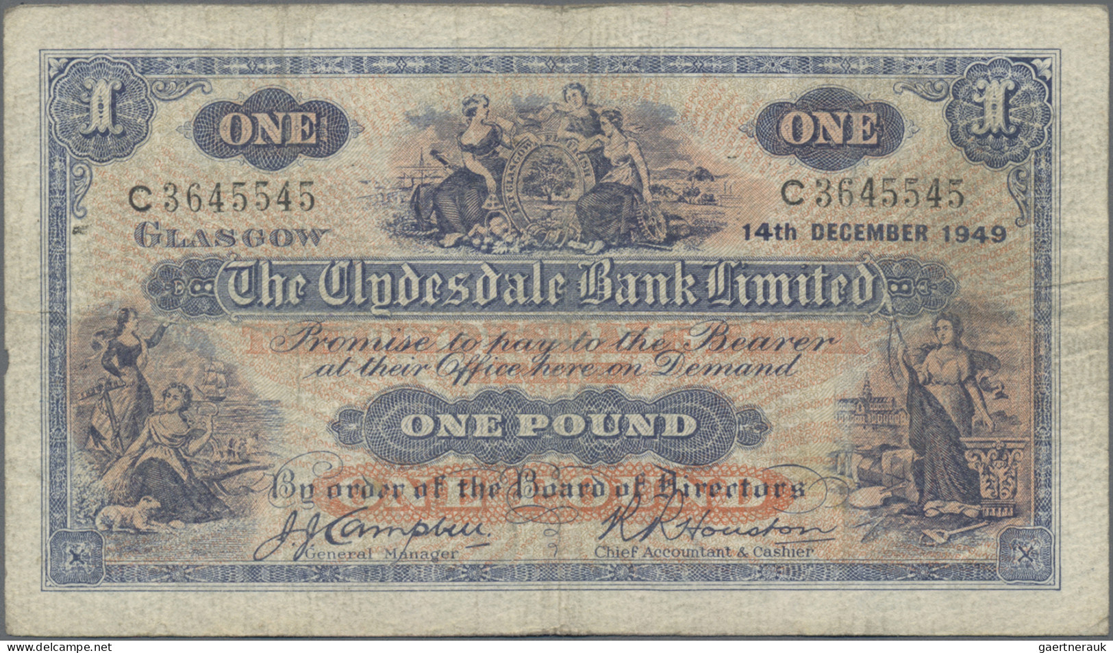 Scotland: The Clydesdale Bank Limited, Pair With 1 Pound 1942 (P.189c, F+/VF) An - Andere & Zonder Classificatie