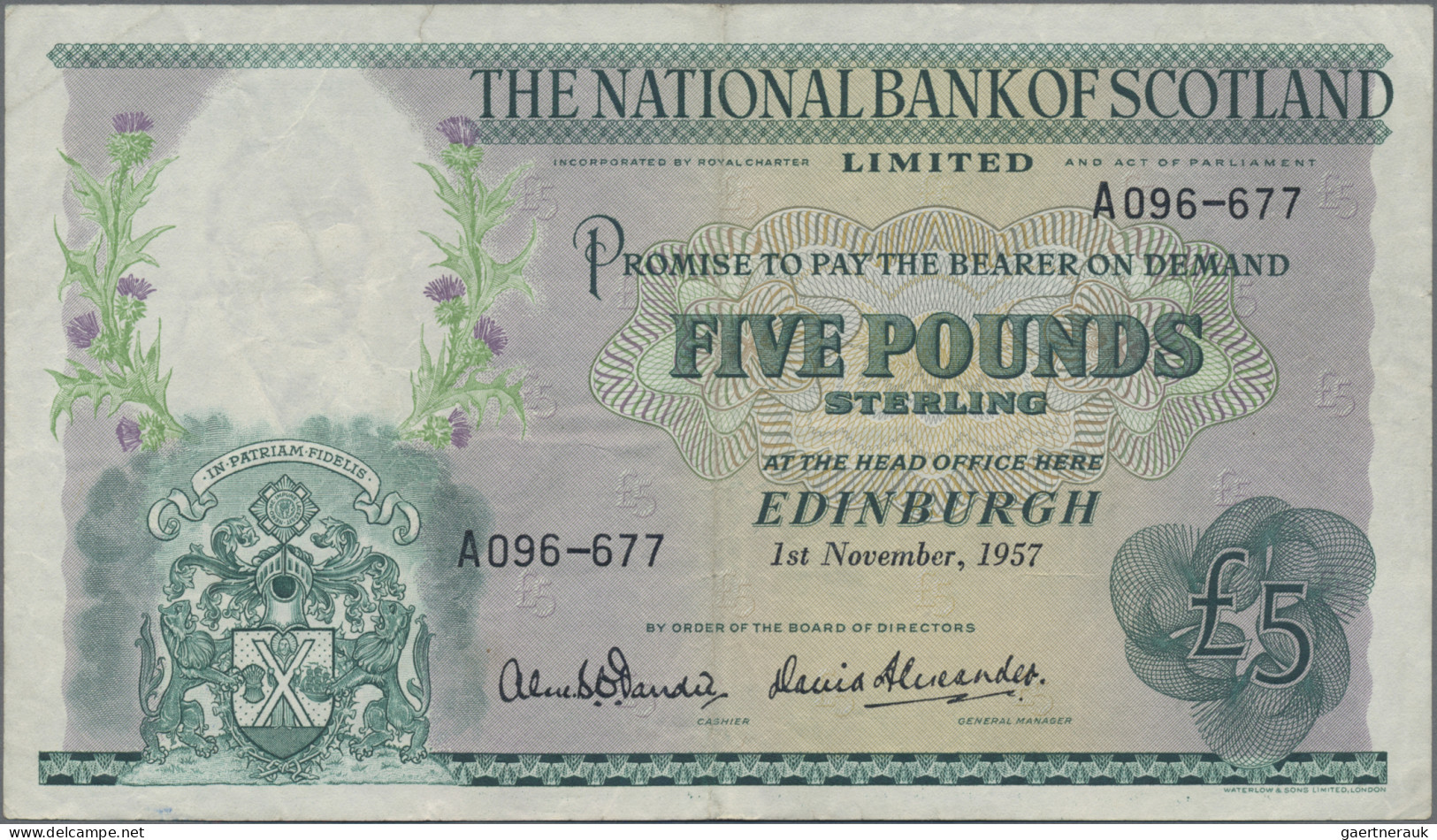 Scotland: The National Bank Of Scotland, Lot With 3 Banknotes, Series 1922-1957, - Andere & Zonder Classificatie