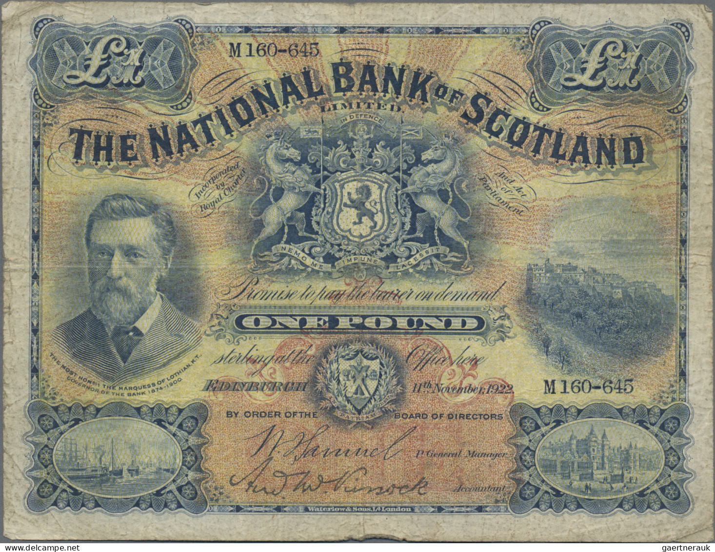 Scotland: The National Bank Of Scotland, Lot With 3 Banknotes, Series 1922-1957, - Otros & Sin Clasificación
