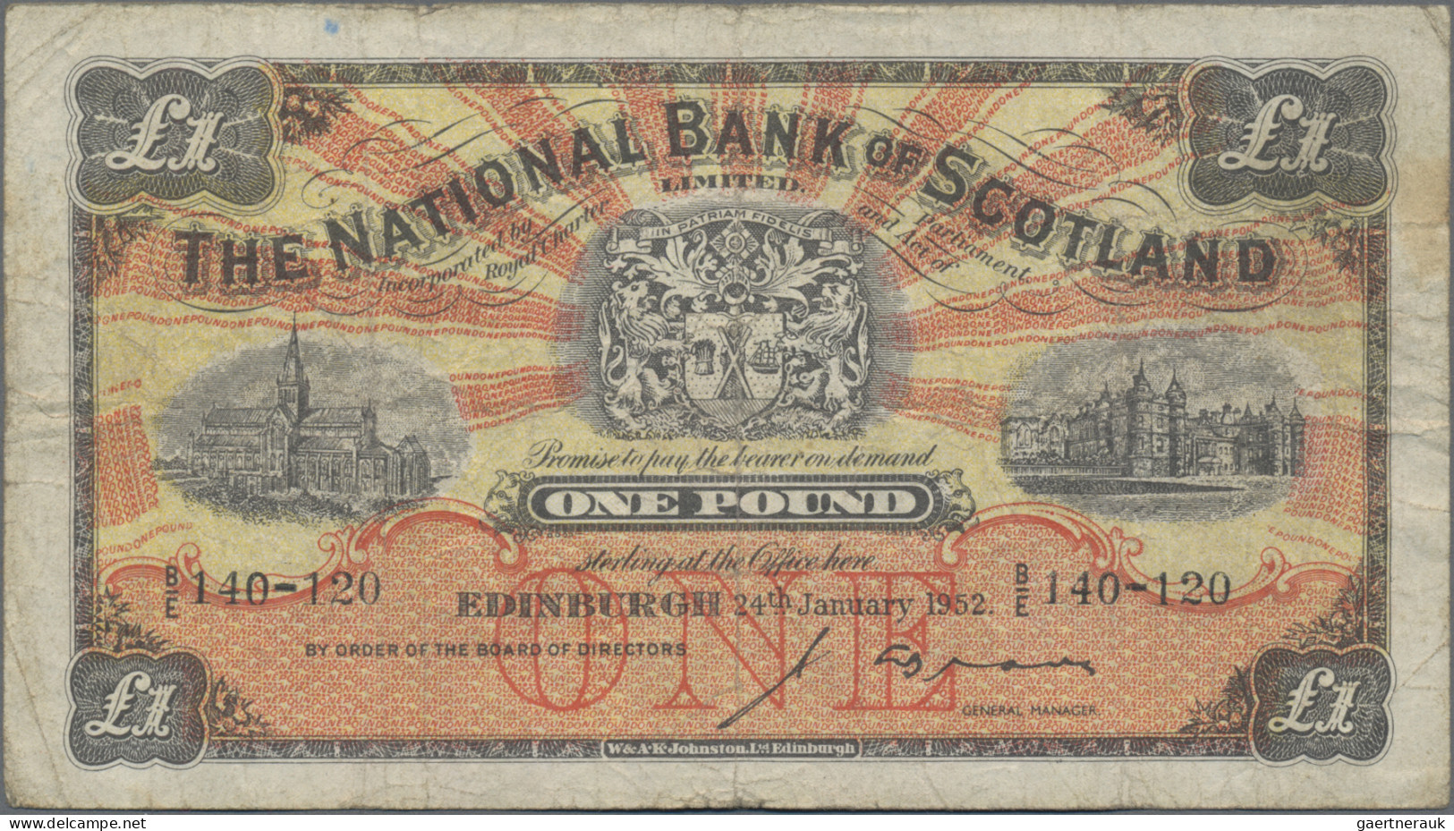 Scotland: The National Bank Of Scotland, Lot With 3 Banknotes, Series 1922-1957, - Sonstige & Ohne Zuordnung