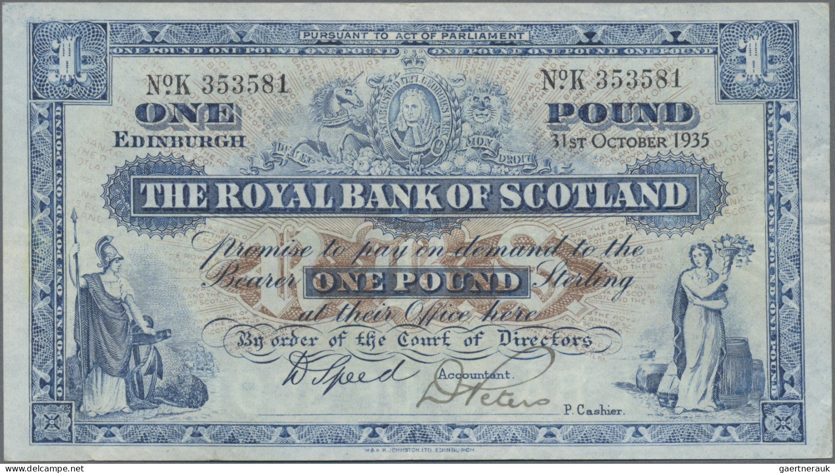 Scotland: The Royal Bank Of Scotland, 1 Pound 31st October 1935, P.321, Great Or - Otros & Sin Clasificación