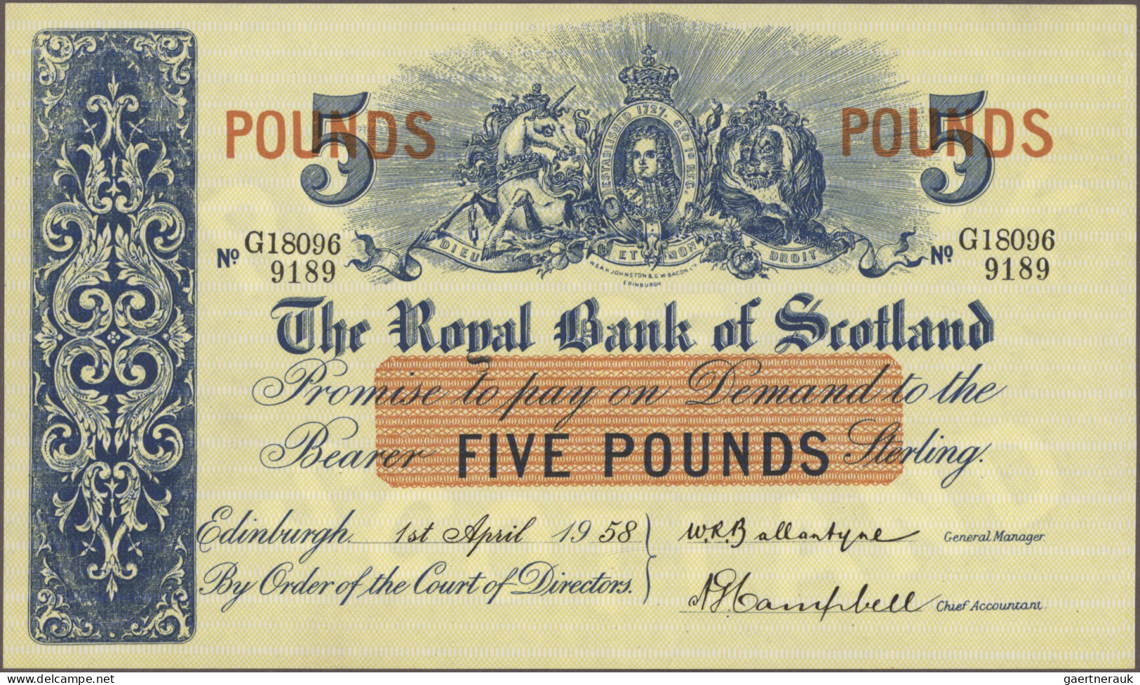 Scotland: The Royal Bank Of Scotland, Lot With 5 Banknotes, Series 1954-1966, Co - Autres & Non Classés