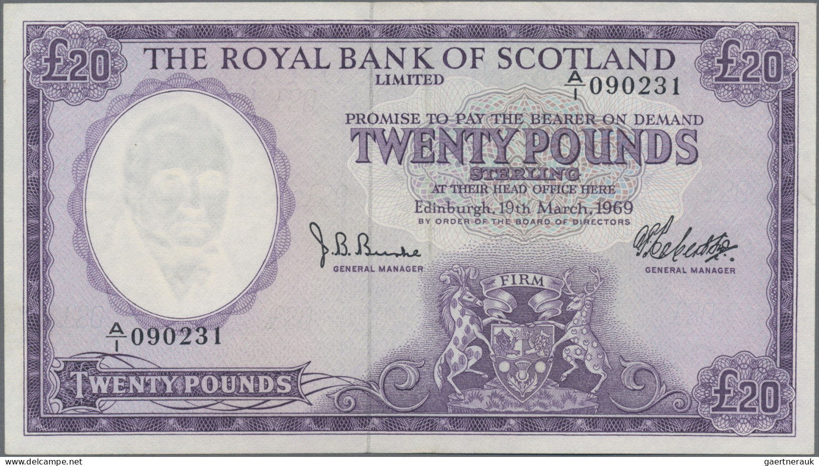 Scotland: The Royal Bank Of Scotland Limited, 20 Pounds 19th March 1969, P.332, - Andere & Zonder Classificatie