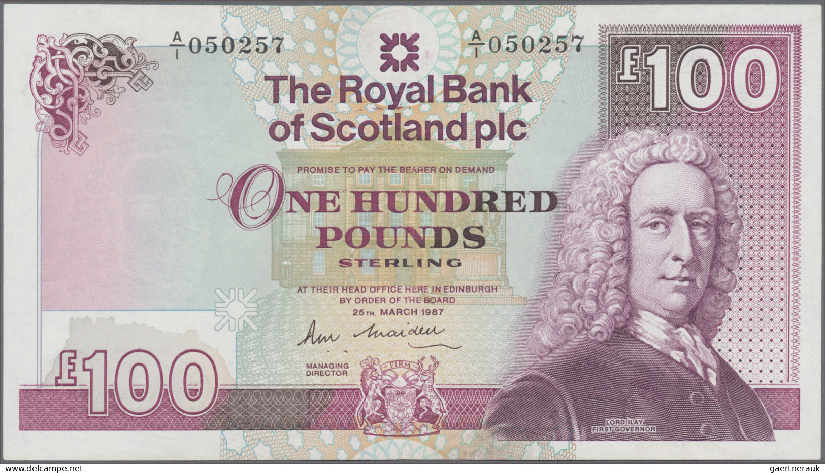 Scotland: The Royal Bank Of Scotland PLC, 100 Pounds 25th March 1987, Signature: - Sonstige & Ohne Zuordnung