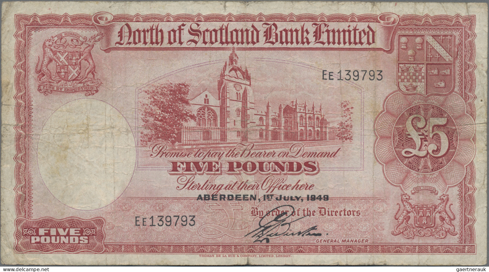 Scotland: North Of Scotland Bank Limited, Set With 3 Banknotes, Series 1940-1949 - Altri & Non Classificati