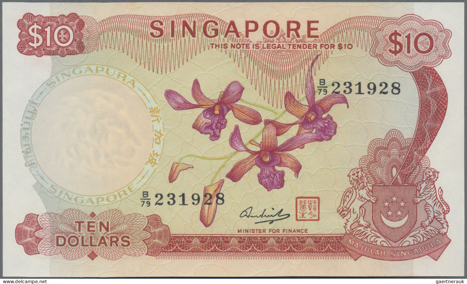 Singapore: Board Of Commissioners Of Currency, 10 Dollars ND(1967-73) Without Re - Singapur