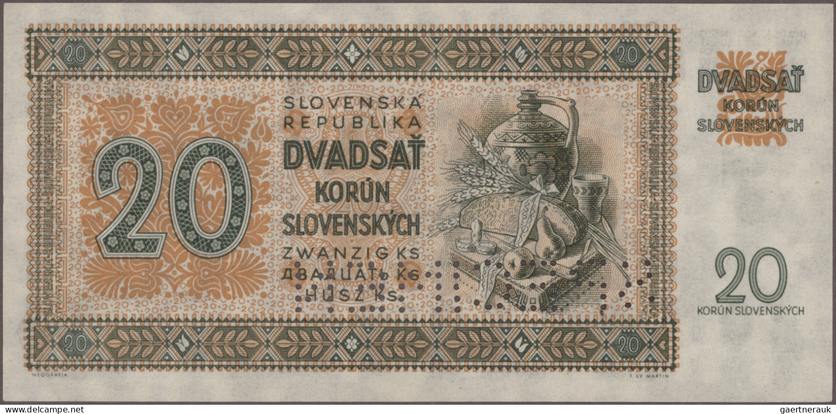 Slovakia: Slovakia Republic And Slovakia National Bank, Lot With 10 Banknotes, S - Slovacchia