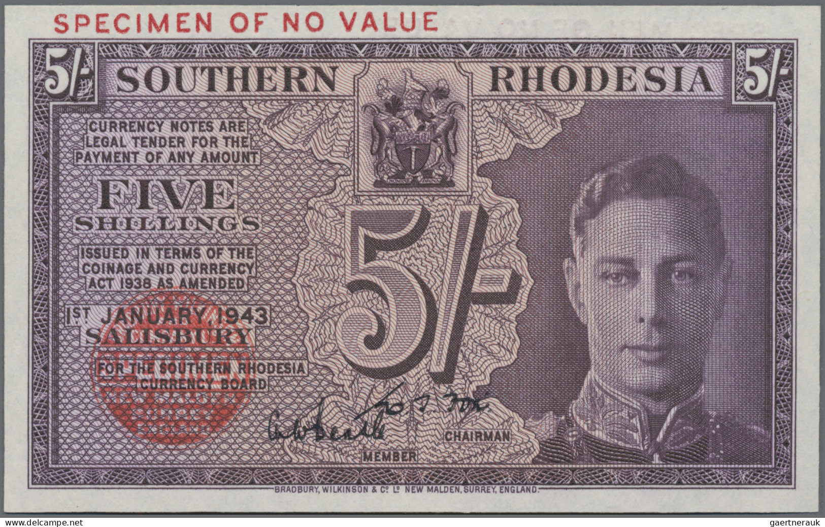 Southern Rhodesia: Southern Rhodesia Currency Board, 5 Shillings 1st January 194 - Rhodesien